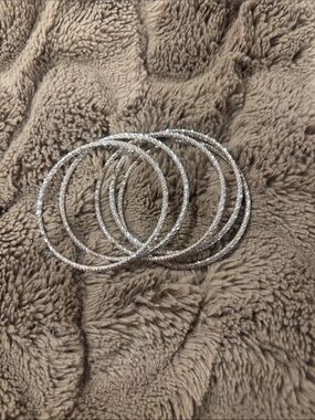Silver Textured Hoop Bangle Set - Women Jewelry